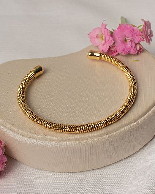 Bracelete Aberto com Textura Trançada - Dourado