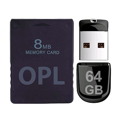 Kit OPL Para PlayStation 2 Memory Card + Pendrive 64 GB Com Jogos - PS2