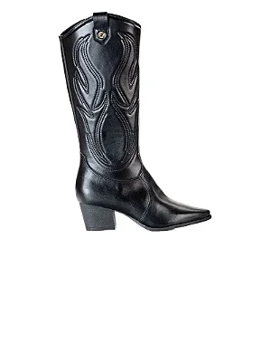 Bota Bebecê Texana Cano Longo Preta Pelica