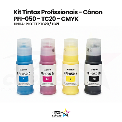 Kit Tintas Profissionais PFI-050 CMYK Original Canon | Plotter TC20 / TC21