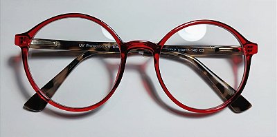 Óculos Receituário Redondo Vermelho Estilo