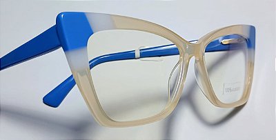 Óculos Feminino Gatinho Branco Azul Acetato