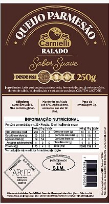 Queijo Carnielli Parmesão Ralado SUAVE 250gr EC
