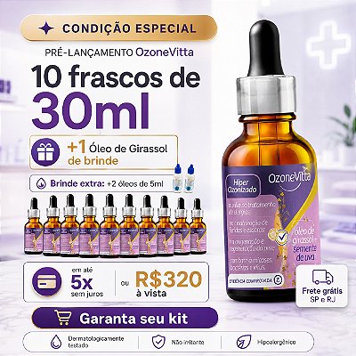 Kit Revendedor – Blend Girassol + Semente de Uva (10 frascos) + Bônus Óleo de Girassol 30 ml + 2 und. 5 ml – PRÉ-VENDA