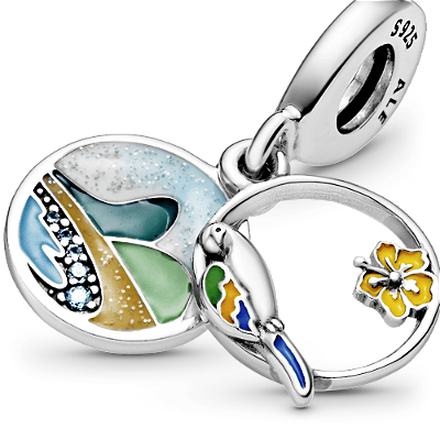 Charm Pendente Papagaio E Praia Do Brasil