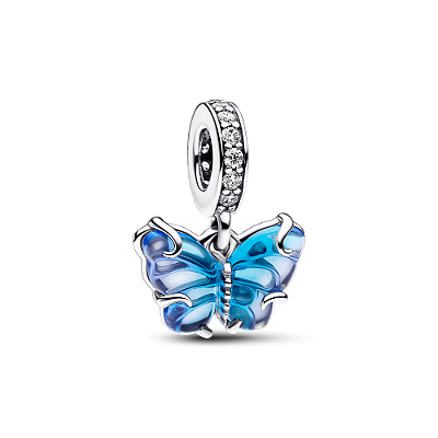 Charm Pendente Borboleta Em Vidro Murano Azul