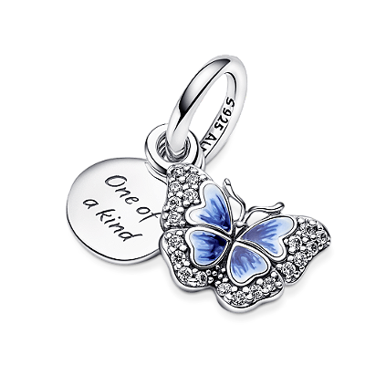 Charm Prata Pendente Borboleta Azul