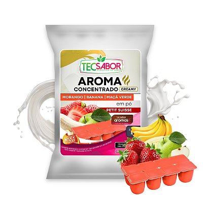 Aroma de Petit Suisse Morango, Banana e Maçã Verde Idêntico ao Natural Pó e Líquido Creamy