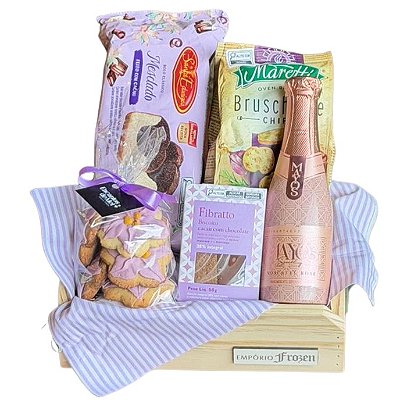 Cesta Presente com Mini Espumante e Bolo