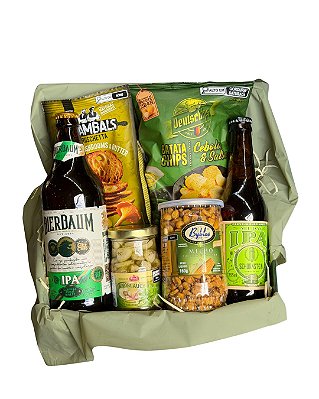 Cesta com Cervejas IPA e Petiscos Gourmet