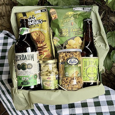 Cesta com Cervejas IPA e Petiscos Gourmet