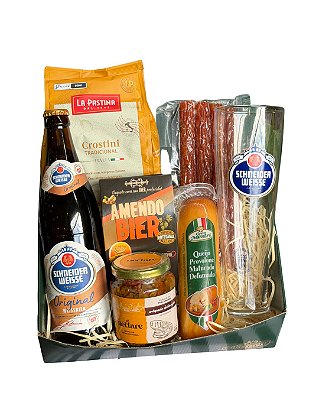 Cesta com Cerveja Weiss e Petiscos | Presente Gourmet SC