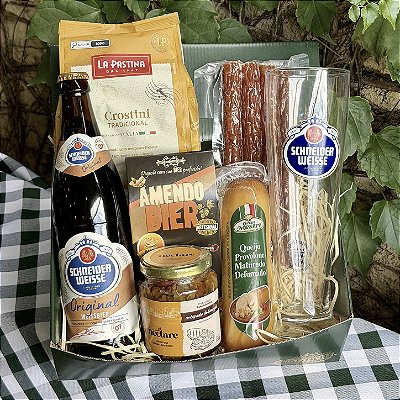 Cesta com Cerveja Weiss e Petiscos | Presente Gourmet SC