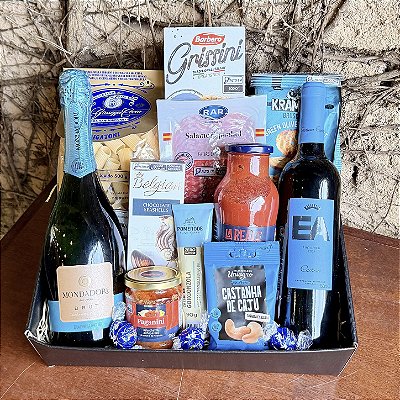 Cesta Premium com Espumante, Vinho e Sabores Gourmet