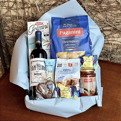 Cesta Presente Dia dos Pais com Vinho, Massa Italiana e Molho Gourmet