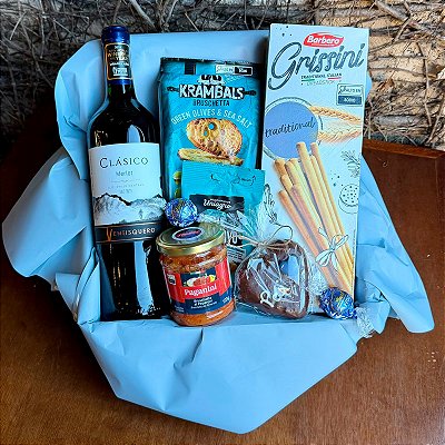 Cesta Presente Dia dos Pais com Vinho e Antepastos