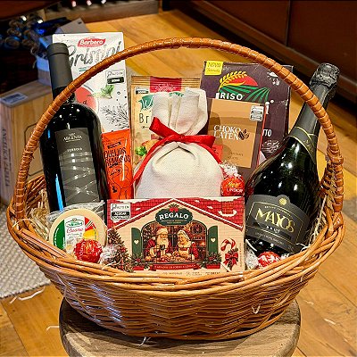Cesta de Natal Premium com Espumante e Vinho Tinto