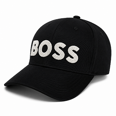 Boné Hugo Boss Aba Curvada Snapback Preto Logo Branco Bordado Unissex