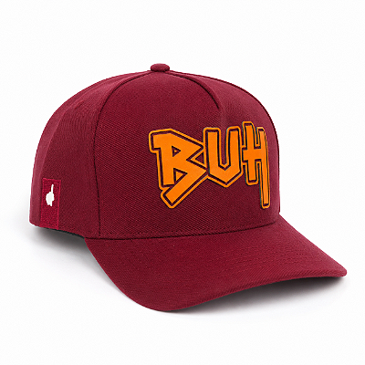 Boné BUH Aba Curvada Ajustável Bordô Logo Laranja Unissex