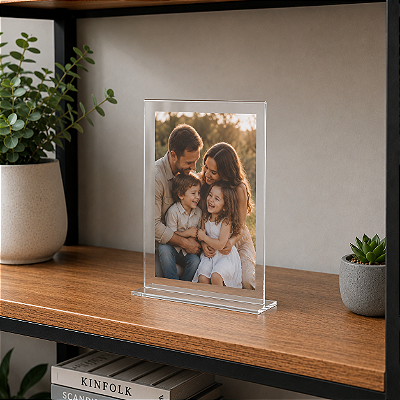 Display de Mesa em T Acrílico Transparente Dupla Face A5 15,5x21 cm