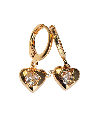 Brinco Pequeno Argola Pendente Coração Zircônia Folheado