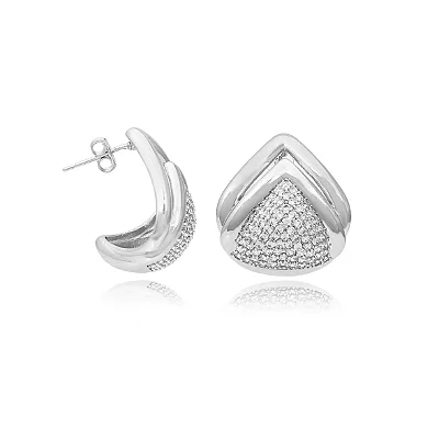 Brinco Médio Gota Vazada Cravejada com Zircônias Folheado Ródio Branco