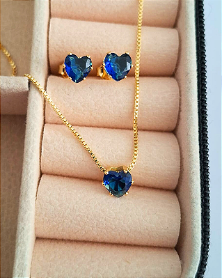 Conjunto Coração com Zircônias Folheado a Ouro 18K