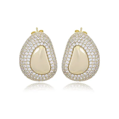 Brinco Médio Gota Orgânica com Zircônias Folheado a Ouro 18K