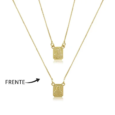 Escapulário Senhora e Jesus Folheado Ouro 18K 60cm