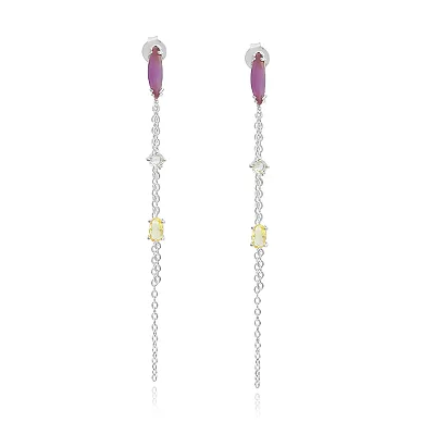 Brinco Grande Correntes Zircônia Ródio Branco