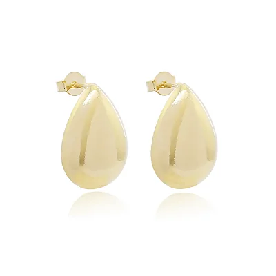 Brinco Médio Gota Folheado Ouro 18k