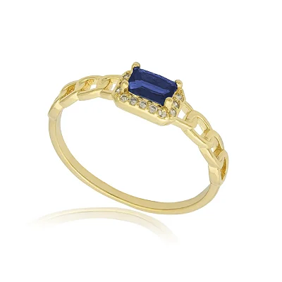 Anel Elos Cadeados com Zircônia Central Retangular Folheado Ouro 18k