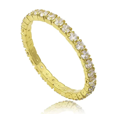 Anel Aparador Aliança Filete de Zircônia Folheado a Ouro 18k