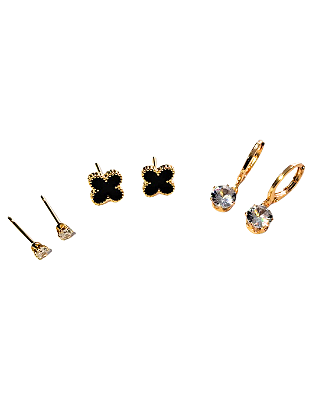 Trio de Brincos Folheados a Ouro 18K – Ponto de Luz, Inspiração e Argola