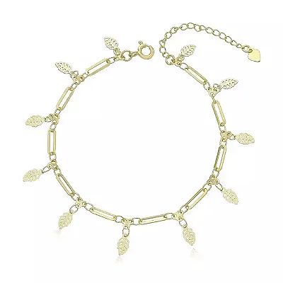 Pulseira Pendentes Folhas Vazadas Folheado a Ouro 18K