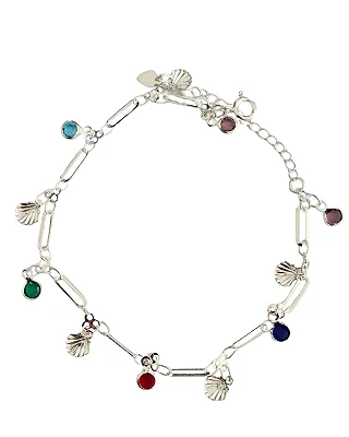 Pulseira Pendentes Concha do Mar e Strass Folheado Prata 1000