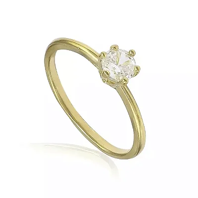 Anel Solitário com Zircônia Banhado a Ouro 18K