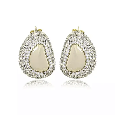 Brinco Médio Gota Orgânica com Zircônias Folheado a Ouro 18K