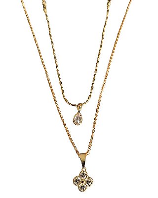 Colar Mix Duplo Trevo Banhado a Ouro 18k