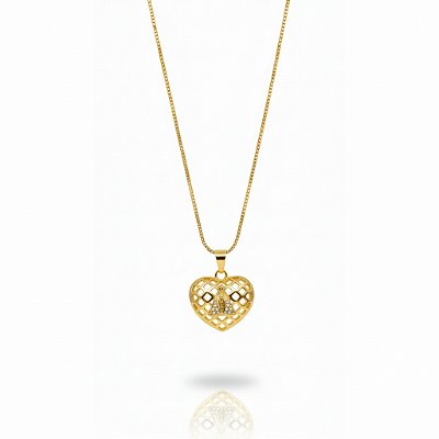 Colar Medalha Coração Nossa Senhora Banhada a Ouro 18k