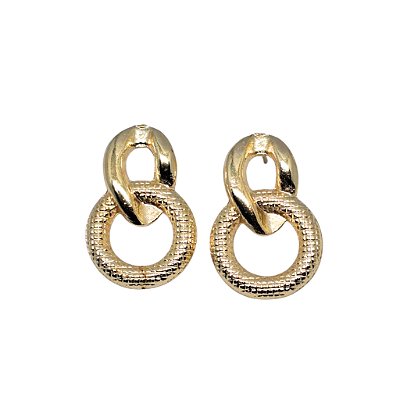 Brinco Porteira com Círculo Texturizado Banhado a Ouro 18k
