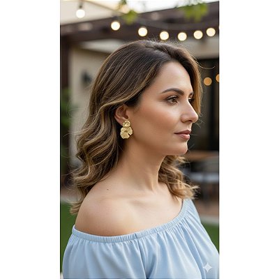 Brinco Duo Flor Banhado a Ouro 18k