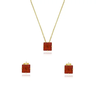 Conjunto Quadrado com Zircônias Folheado Ouro 18K