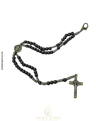 Terço de Pulso Hematita Com Medalha de São Bento