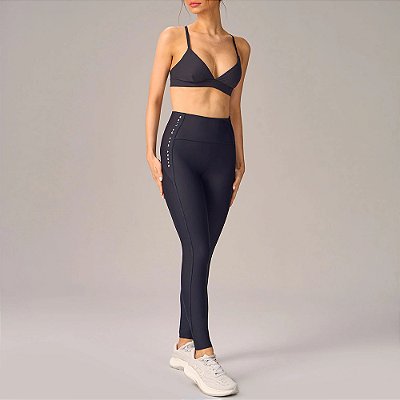 Legging Alto Giro Com Elástico Personalizado Com Bolso Preto