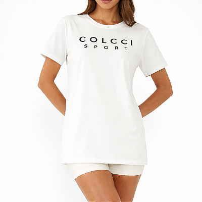 Camiseta Colcci Comfort Fit OU26 Feminina Off Natural