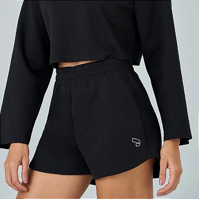 Shorts Alto Giro Moletom Detalhe Holográfico WT26 Preto