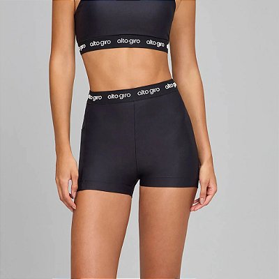 Bermuda Alto Giro Elástico Cós AG Listras Bolsos Preto