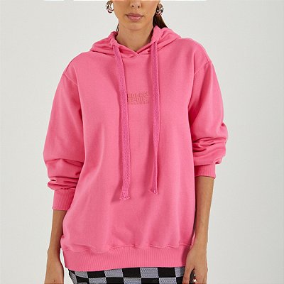 Blusão Moletom Com Capuz Loose Rosa Doja