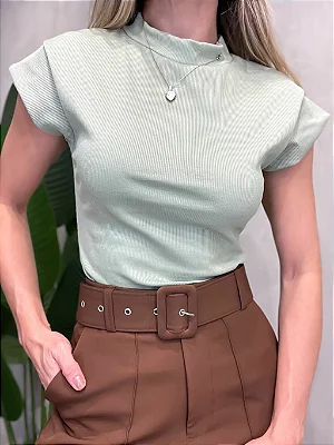 Blusa Feminina em Ribana Muscle Tee com Gola Tuane Ref. 978